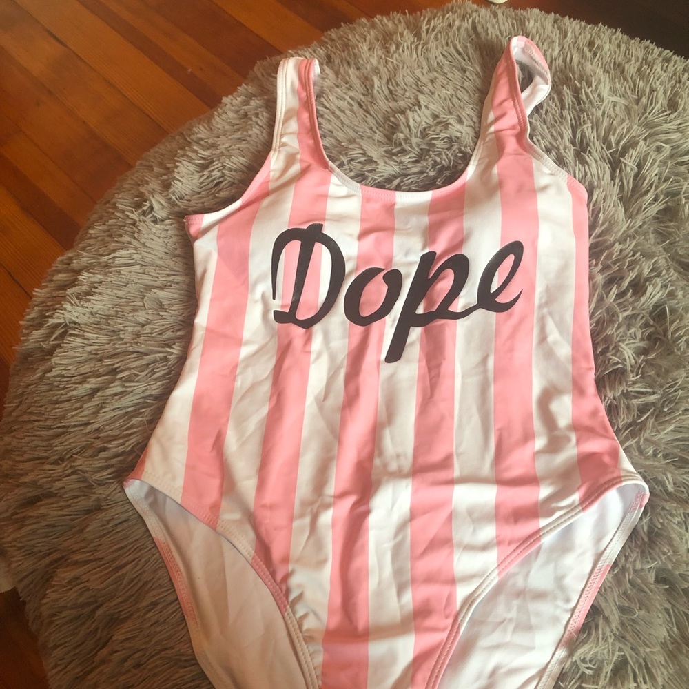 pink & white bathing suit “dope” from romwe .